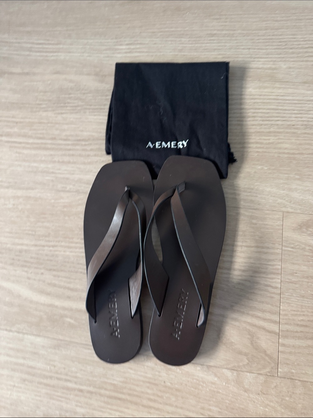 A.EMERY Women's Dark Brown Leather Flip Sandals